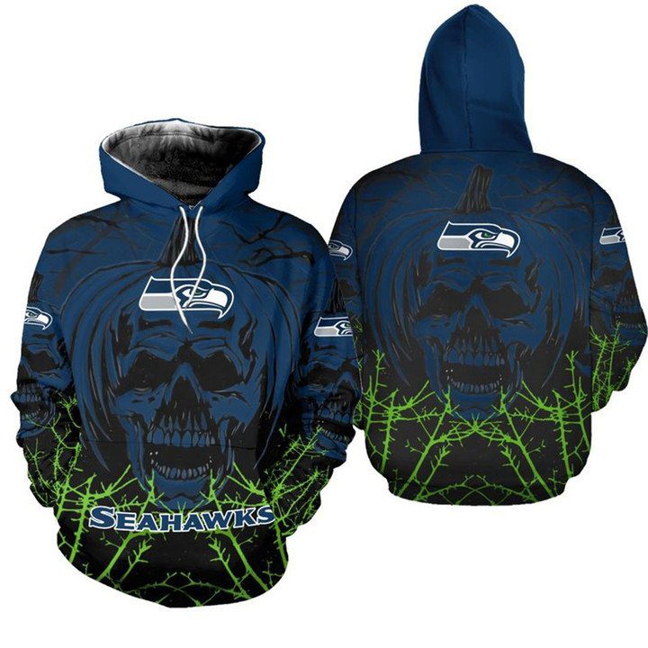 NFL Seattle Seahawks Halloween Skull Pumpkin Pullover Hoodie NFL Seattle Seahawks Halloween Skull Pumpkin Pullover Hoodie