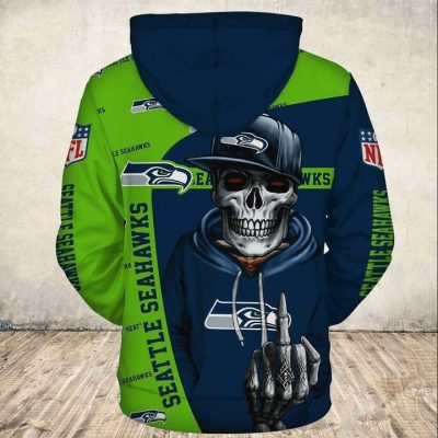 NFL Seattle Seahawks Navy Green Skull Pullover Hoodie