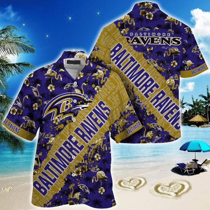 NFL Baltimore Ravens Purple Gold Hawaiian Shirt V2 NFL Baltimore Ravens Purple Gold Hawaiian Shirt V2