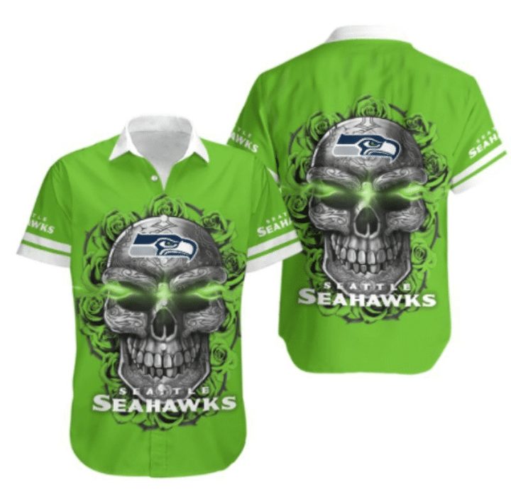 NFL Seattle Seahawks Green Skull Hawaiian Shirt NFL Seattle Seahawks Green Skull Hawaiian Shirt
