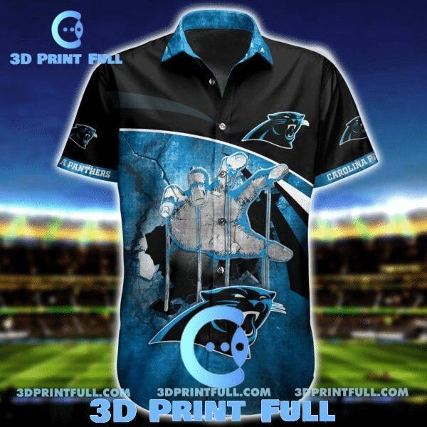 NFL Carolina Panthers Blue Black Hawaiian Shirt V3 NFL Carolina Panthers Blue Black Hawaiian Shirt V3