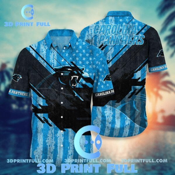 NFL Carolina Panthers Blue Black Hawaiian Shirt V2 NFL Carolina Panthers Blue Black Hawaiian Shirt V2