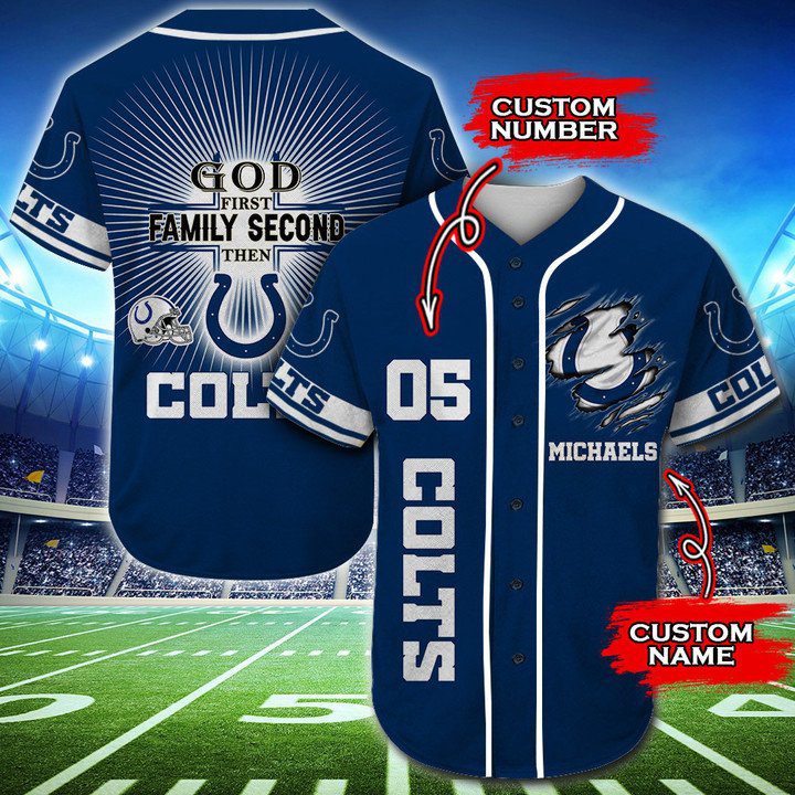 NFL Indianapolis Colts Custom Name Number Blue Baseball Jersey V2 NFL Indianapolis Colts Custom Name Number Blue Baseball Jersey V2