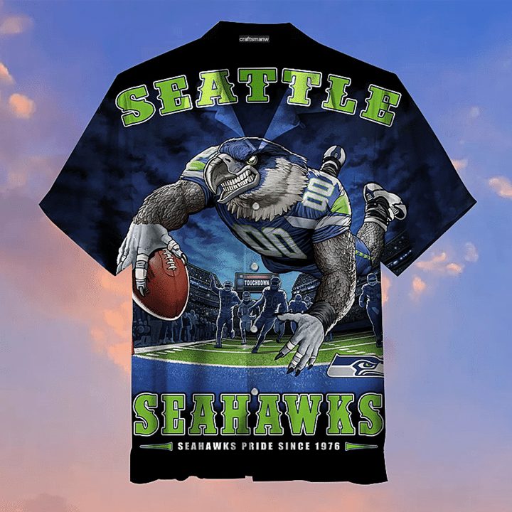 NFL Seattle Seahawks Navy Mascot Hawaiian Shirt NFL Seattle Seahawks Navy Mascot Hawaiian Shirt