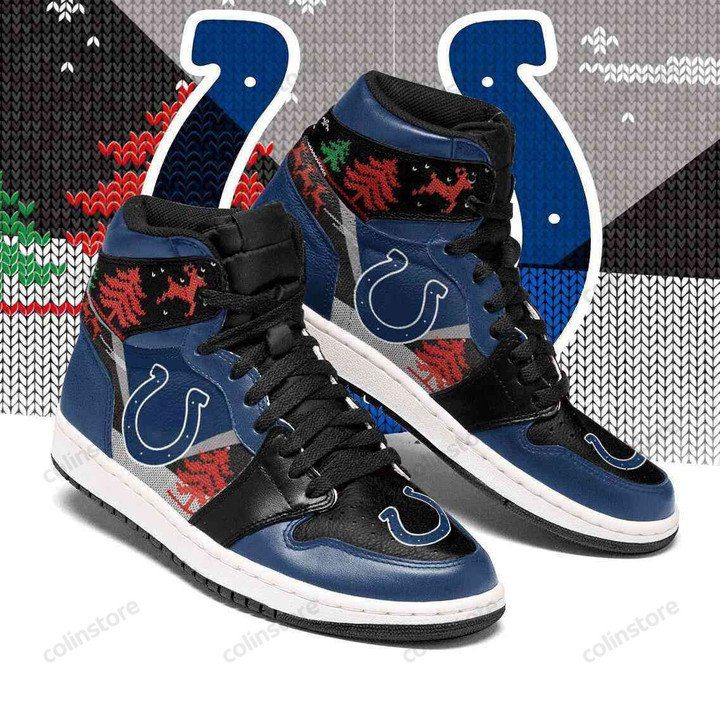 NFL Indianapolis Colts Christmas Blue Air Jordan 1 High Sneakers NFL Indianapolis Colts Christmas Blue Air Jordan 1 High Sneakers