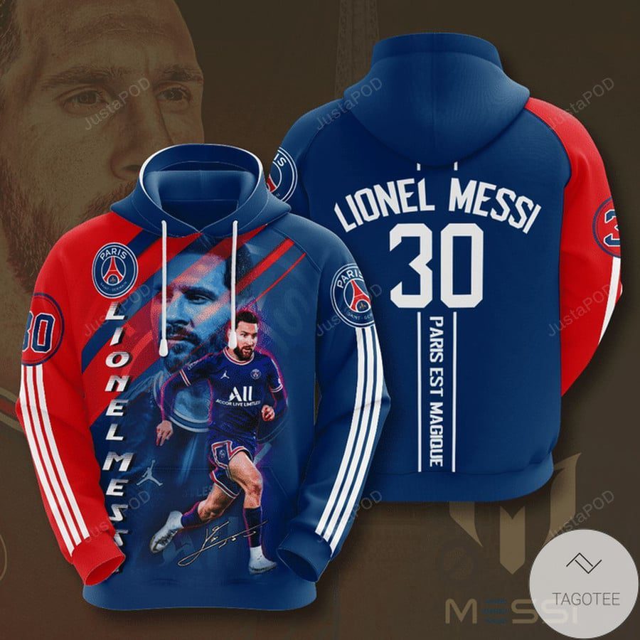 Paris Saint-Germain FC Messi 30 Red Blue Pullover Hoodie Paris Saint-Germain FC Messi 30 Red Blue Pullover Hoodie