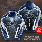 NFL Dallas Cowboys Custom Name Skull Stone Fighting Pullover Hoodie