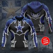 NFL Dallas Cowboys Custom Name Blue Black Logo Center Pullover Hoodie
