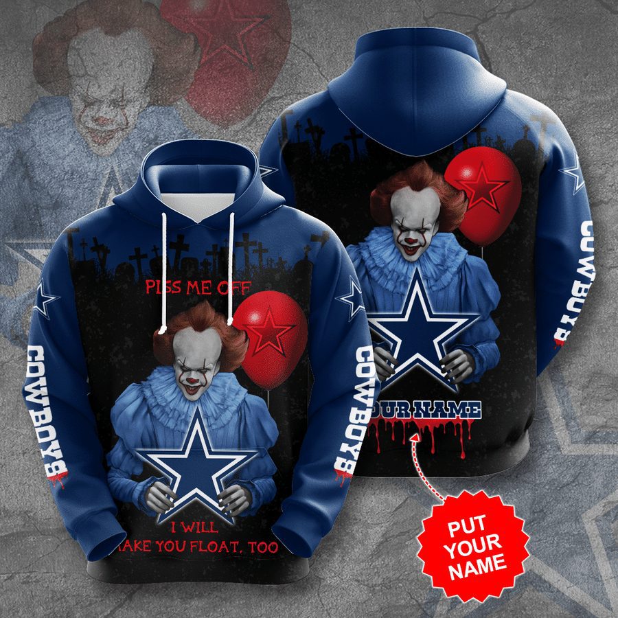 NFL Dallas Cowboys Custom Name Horror IT Edition Pullover Hoodie NFL Dallas Cowboys Custom Name Horror IT Edition Pullover Hoodie