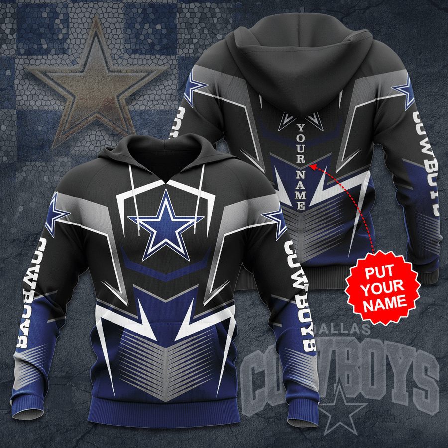 NFL Dallas Cowboys Custom Name Black Grey Pullover Hoodie NFL Dallas Cowboys Custom Name Black Grey Pullover Hoodie