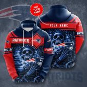 NFL New England Patriots Custom Name Smoke Skull Pullover Hoodie