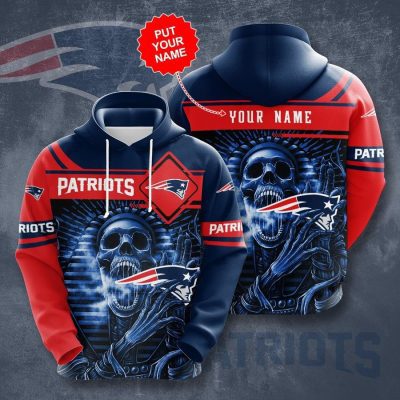 NFL New England Patriots Custom Name Smoke Skull Pullover Hoodie