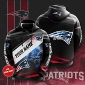NFL New England Patriots Custom Name Skull Pullover Hoodie