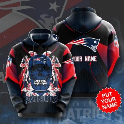 NFL New England Patriots Custom Name Skull Pullover Hoodie V2