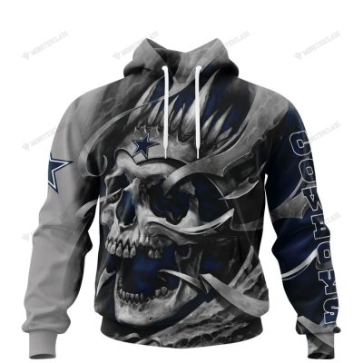 NFL Dallas Cowboys Custom Name Number Skull Pullover Hoodie