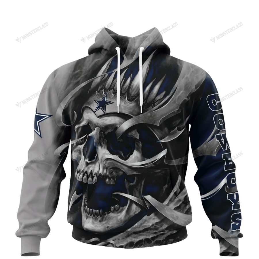 NFL Dallas Cowboys Custom Name Number Skull Pullover Hoodie NFL Dallas Cowboys Custom Name Number Skull Pullover Hoodie