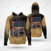 Car Lover - Hot Rod Car American Flag Pullover Hoodie