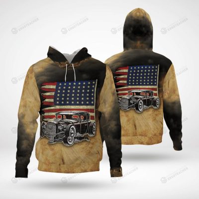 Car Lover - Hot Rod Car American Flag Pullover Hoodie