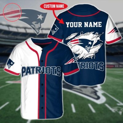 NFL New England Patriots Custom Name White Navy Baseball Jersey