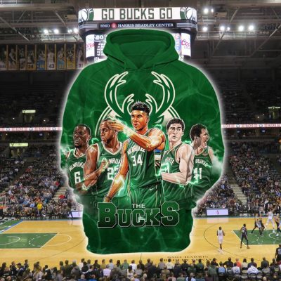 NBA Milwaukee Bucks Green All The Stars Pullover Hoodie V3