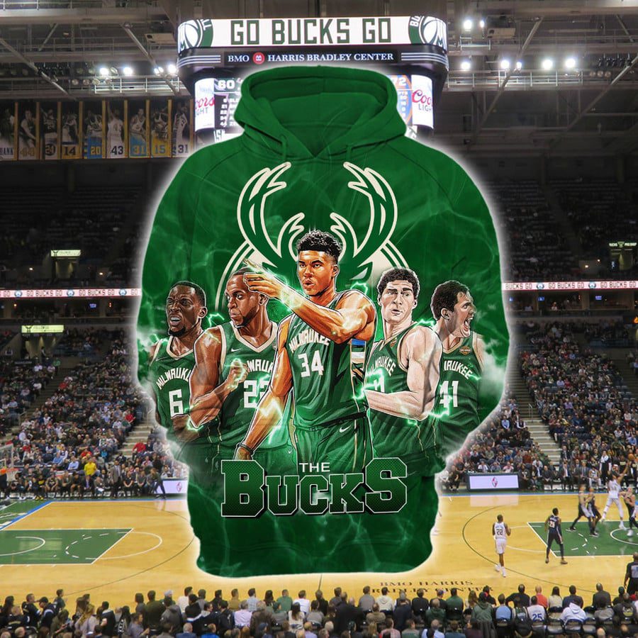 NBA Milwaukee Bucks Green All The Stars Pullover Hoodie V3 NBA Milwaukee Bucks Green All The Stars Pullover Hoodie V3