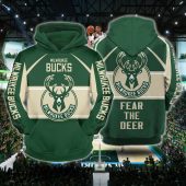 NBA Milwaukee Bucks Green Cream Fear The Deer Stand With Us Pullover Hoodie