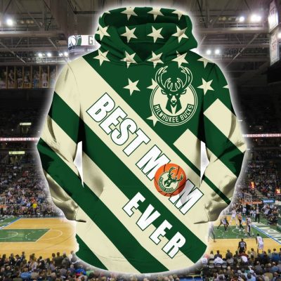 NBA Milwaukee Bucks Green Cream Best Mom Ever Pullover Hoodie