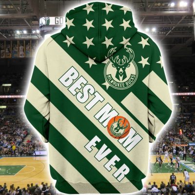 NBA Milwaukee Bucks Green Cream Best Mom Ever Pullover Hoodie