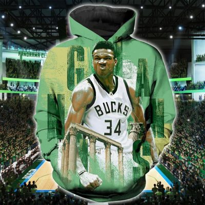 NBA Milwaukee Bucks Green Grafiti Giannis Antetokounmpo No 34 Pullover Hoodie