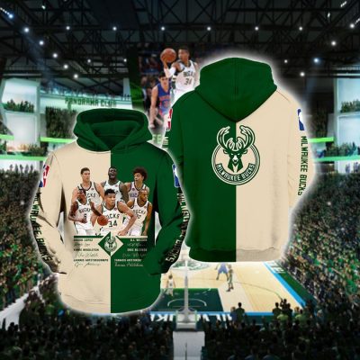 NBA Milwaukee Bucks Green Cream Half All The Stars Pullover Hoodie
