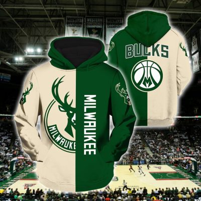 NBA Milwaukee Bucks Green Cream Half Pullover Hoodie