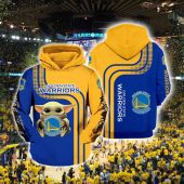 NBA Golden State Warriors Blue Yellow Baby Yoda Pullover Hoodie