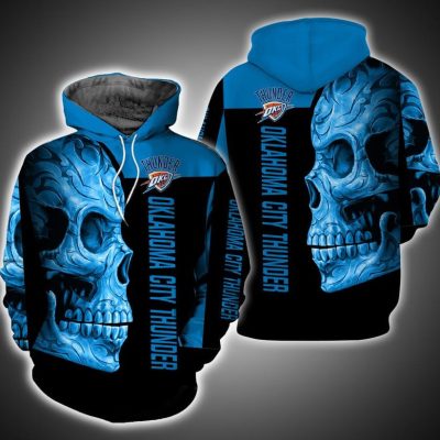 NBA Oklahoma City Thunder Blue Black Skull Pullover Hoodie