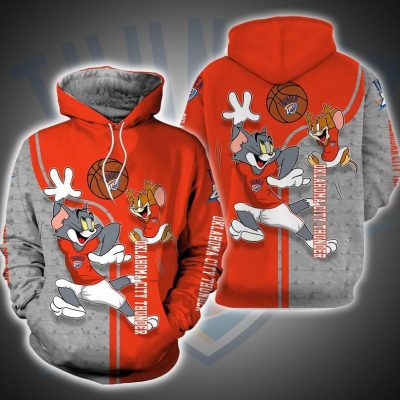 NBA Oklahoma City Thunder Orange Grey Tom And Jerry Pullover Hoodie
