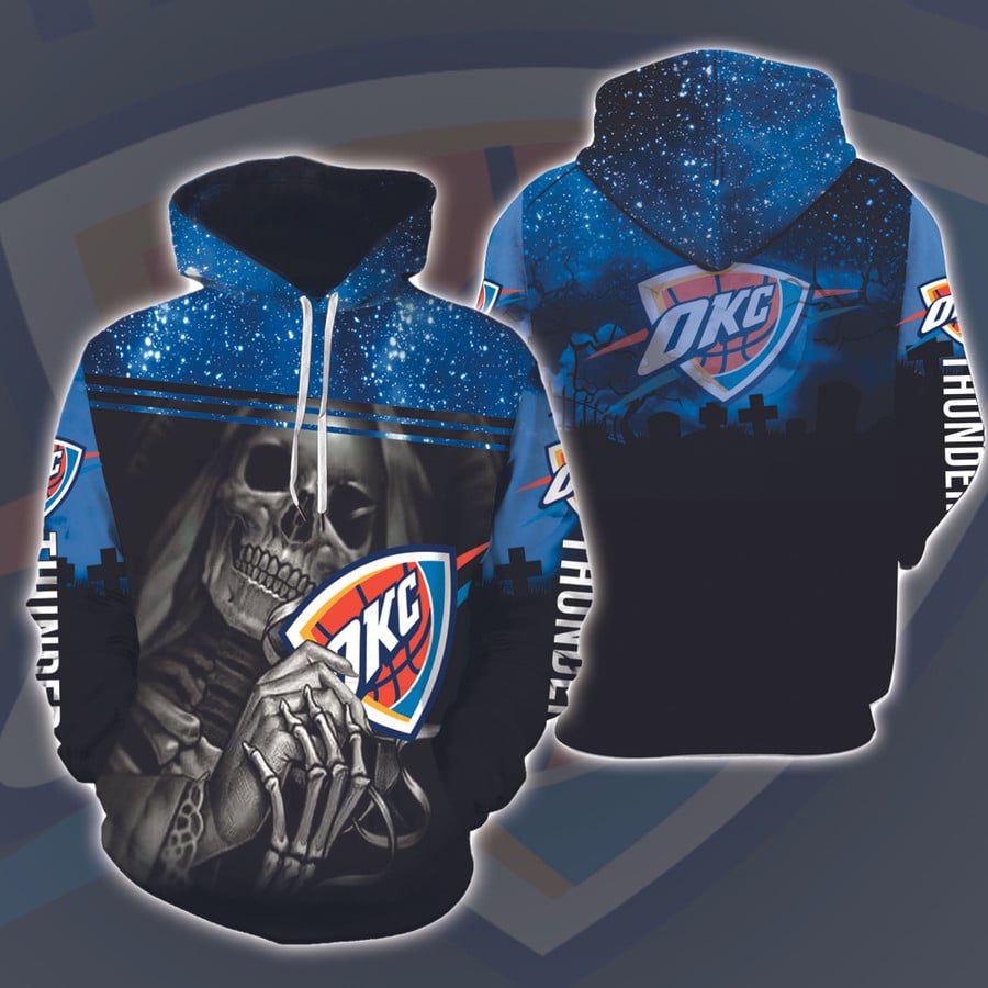 NBA Oklahoma City Thunder Night Halloween Skull Pullover Hoodie NBA Oklahoma City Thunder Night Halloween Skull Pullover Hoodie