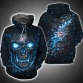 NBA Oklahoma City Thunder Black Blue Skull Pullover Hoodie