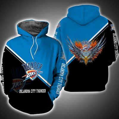 NBA Oklahoma City Thunder Black Blue Fire Eagle Pullover Hoodie