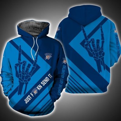 NBA Oklahoma City Thunder Navy Blue Skeleton Hand Pullover Hoodie