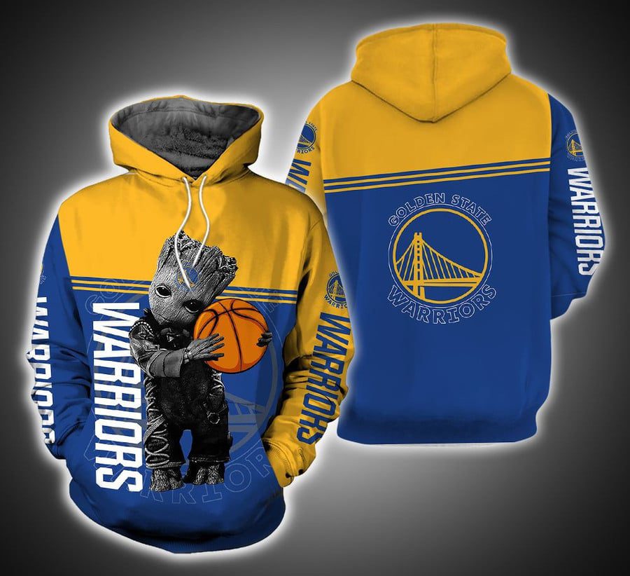 NBA Golden State Warriors Blue Yellow Baby Groot Pullover Hoodie NBA Golden State Warriors Blue Yellow Baby Groot Pullover Hoodie
