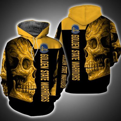 NBA Golden State Warriors Black Yellow Skull Pullover Hoodie V3