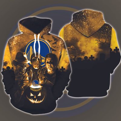 NBA Golden State Warriors Halloween Michael Myers, Jason Voorhees, Freddy Krueger Pullover Hoodie