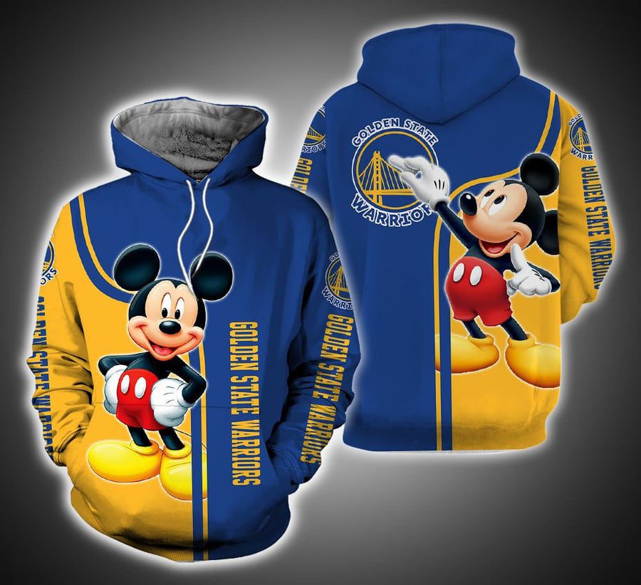 NBA Golden State Warriors Blue Yellow Mickey Pullover Hoodie NBA Golden State Warriors Blue Yellow Mickey Pullover Hoodie
