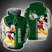 NBA Milwaukee Bucks Green Cream Mickey Pullover Hoodie
