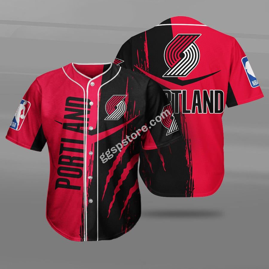 NBA Portland Trail Blazers Red Black Scratch Baseball Jersey NBA Portland Trail Blazers Red Black Scratch Baseball Jersey