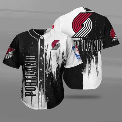 NBA Portland Trail Blazers Black White Brush Baseball Jersey