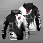 NBA Portland Trail Blazers Black White Brush Pullover Hoodie