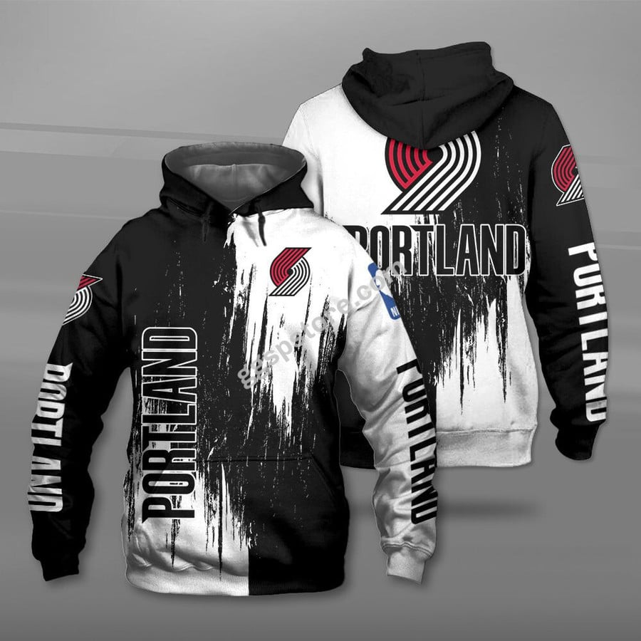 NBA Portland Trail Blazers Black White Brush Pullover Hoodie NBA Portland Trail Blazers Black White Brush Pullover Hoodie