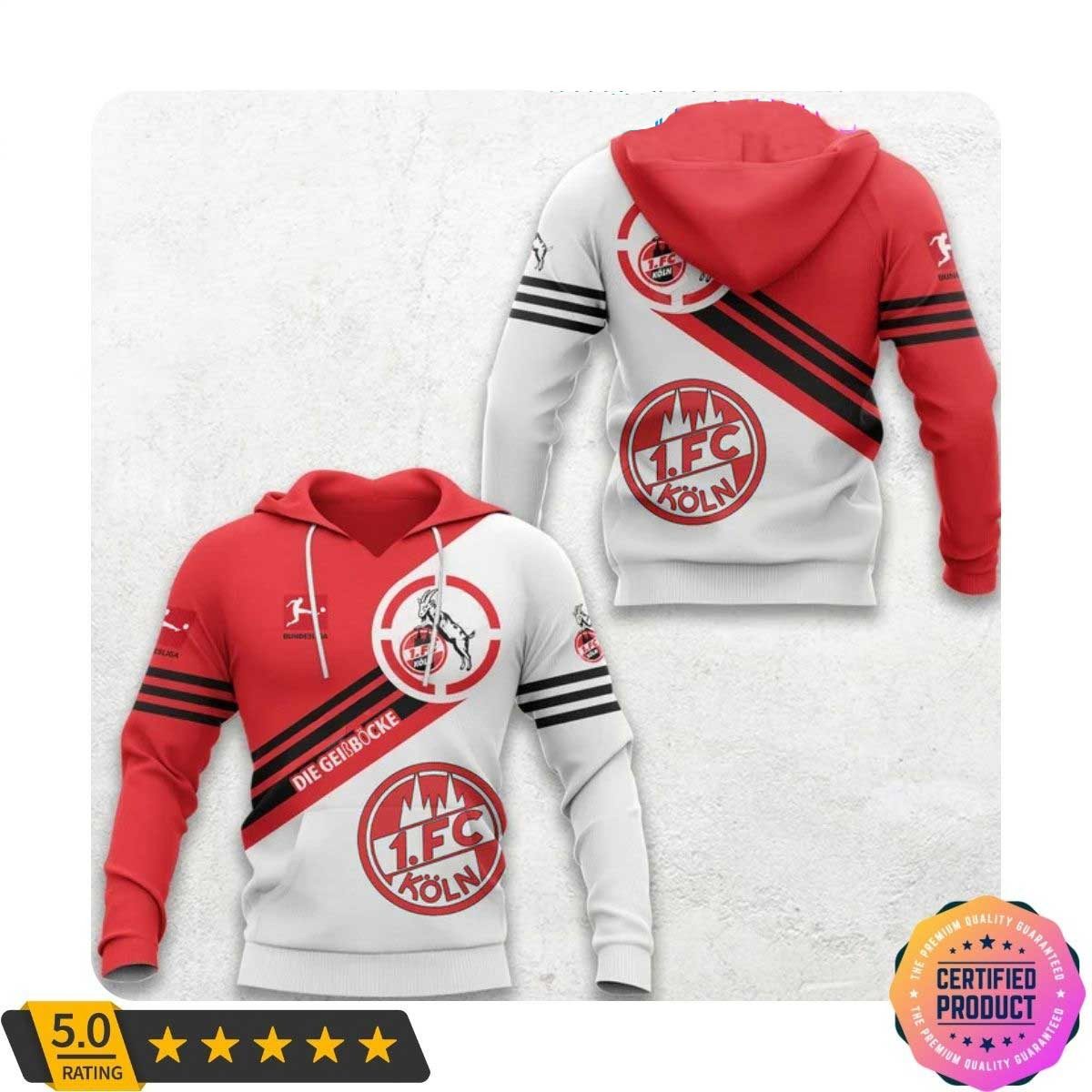 1. FC K?ln Bundesliga Red White Pullover Hoodie 1. FC K?ln Bundesliga Red White Pullover Hoodie