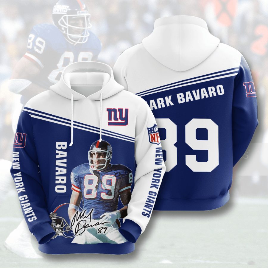NFL New York Giants Mark Bavaro Dark Blue White Pullover Hoodie NFL New York Giants Mark Bavaro Dark Blue White Pullover Hoodie