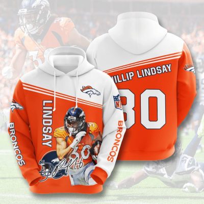 NFL Denver Broncos Phillip Lindsay Orange White Pullover Hoodie